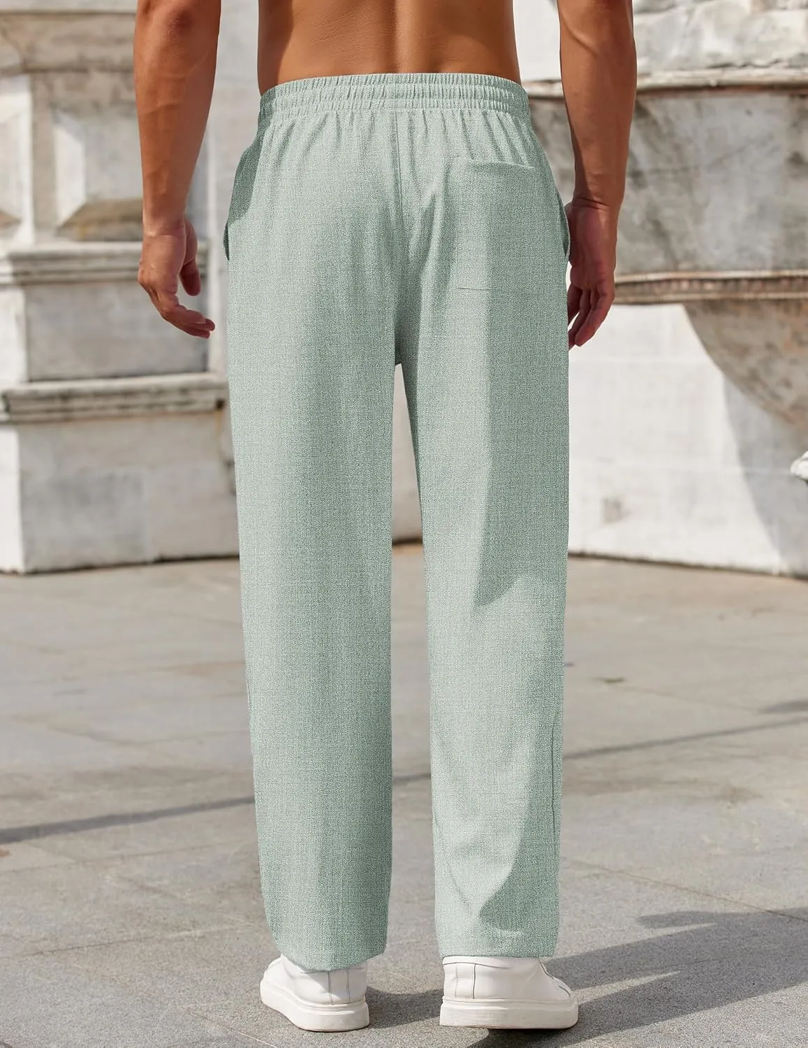 COOFANDY Mens Casual Pants Drawstring Elastic Waist Pants Linen Summer Beach Pants