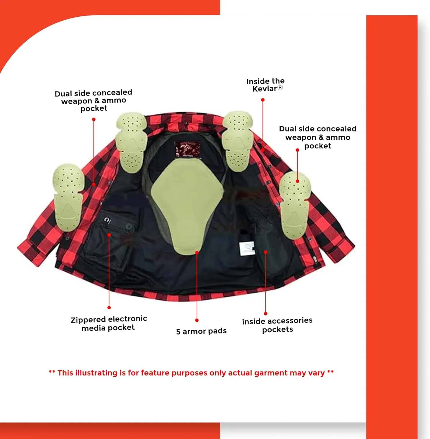 Daniel Smart Men's Motorcycle Shirt Plaid Biker Flannel Jacket Removable Sporty Armored, Zipper Closure & Water Resistant