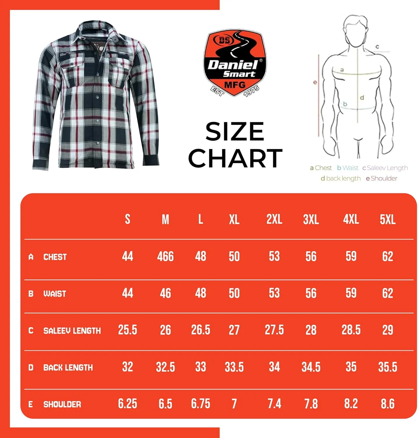 Daniel Smart Men's Motorcycle Shirt Plaid Biker Flannel Jacket Removable Sporty Armored, Zipper Closure & Water Resistant
