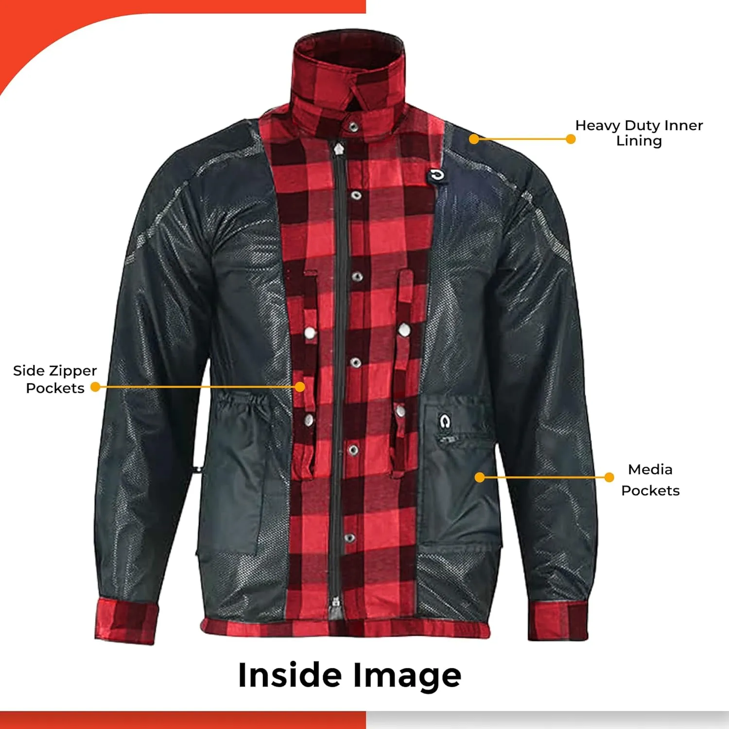 Daniel Smart Men's Motorcycle Shirt Plaid Biker Flannel Jacket Removable Sporty Armored, Zipper Closure & Water Resistant