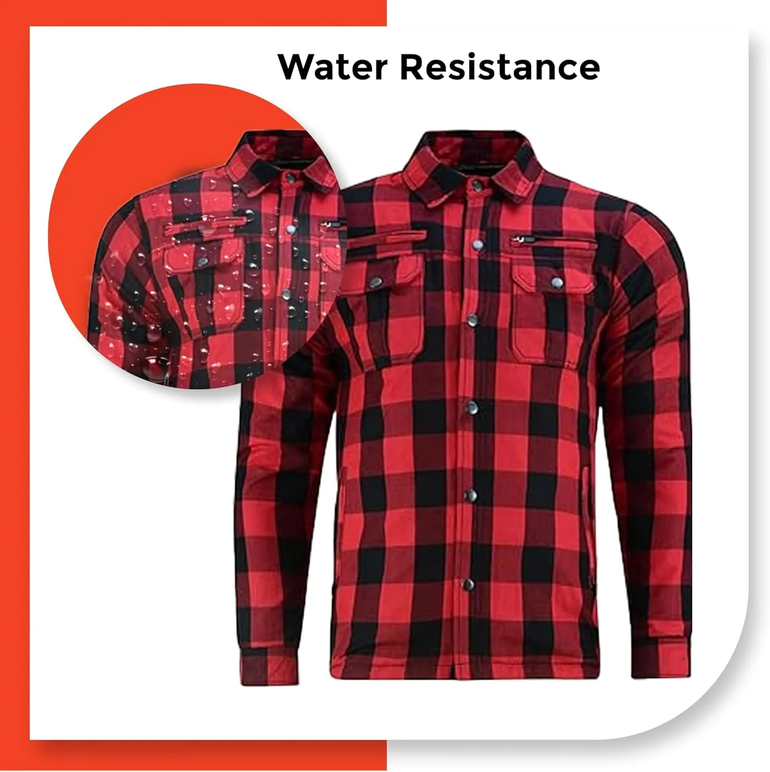 Daniel Smart Men's Motorcycle Shirt Plaid Biker Flannel Jacket Removable Sporty Armored, Zipper Closure & Water Resistant
