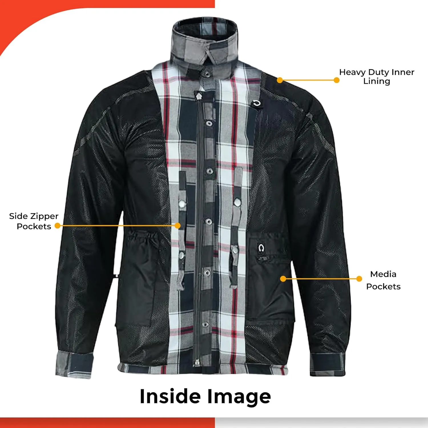 Daniel Smart Men's Motorcycle Shirt Plaid Biker Flannel Jacket Removable Sporty Armored, Zipper Closure & Water Resistant