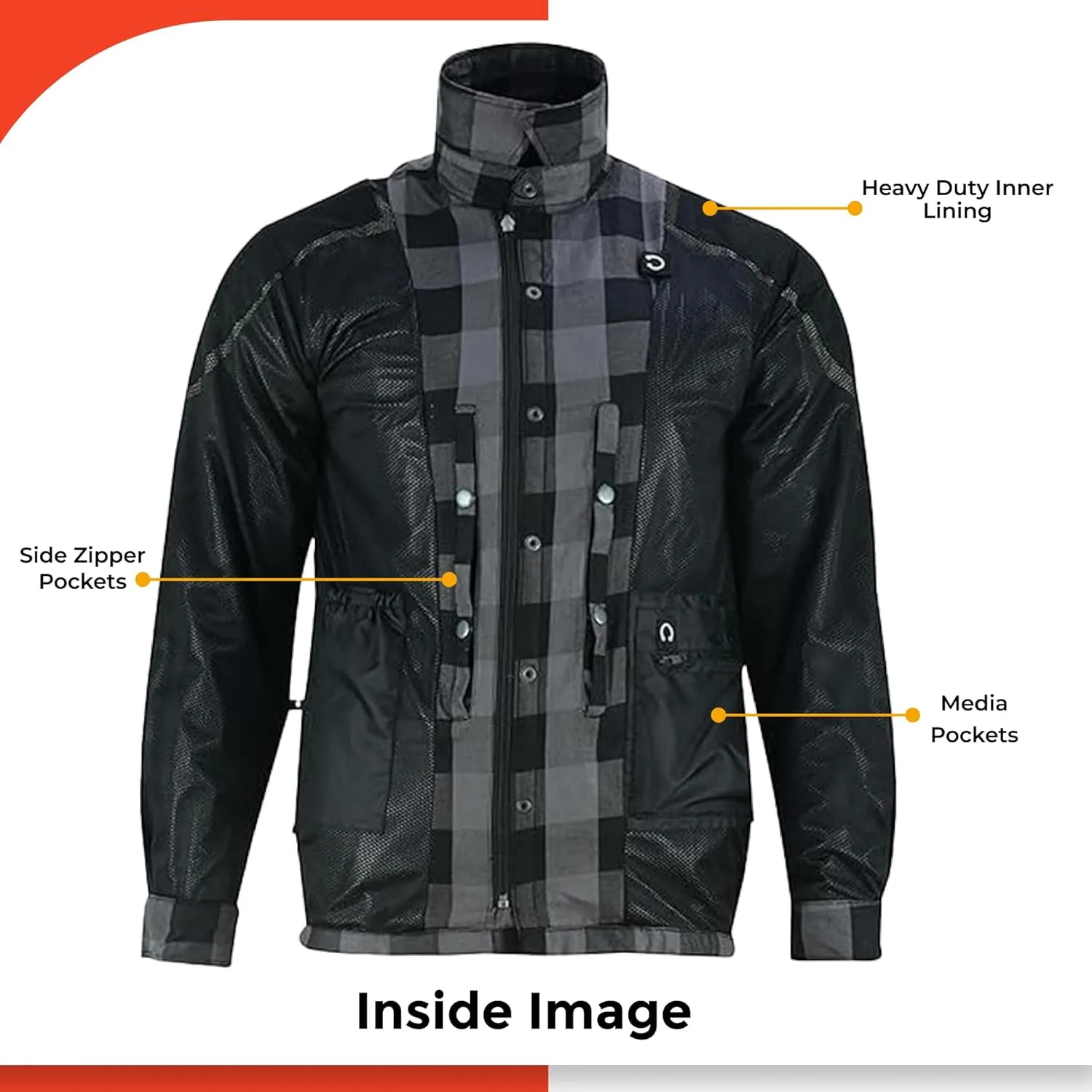 Daniel Smart Men's Motorcycle Shirt Plaid Biker Flannel Jacket Removable Sporty Armored, Zipper Closure & Water Resistant