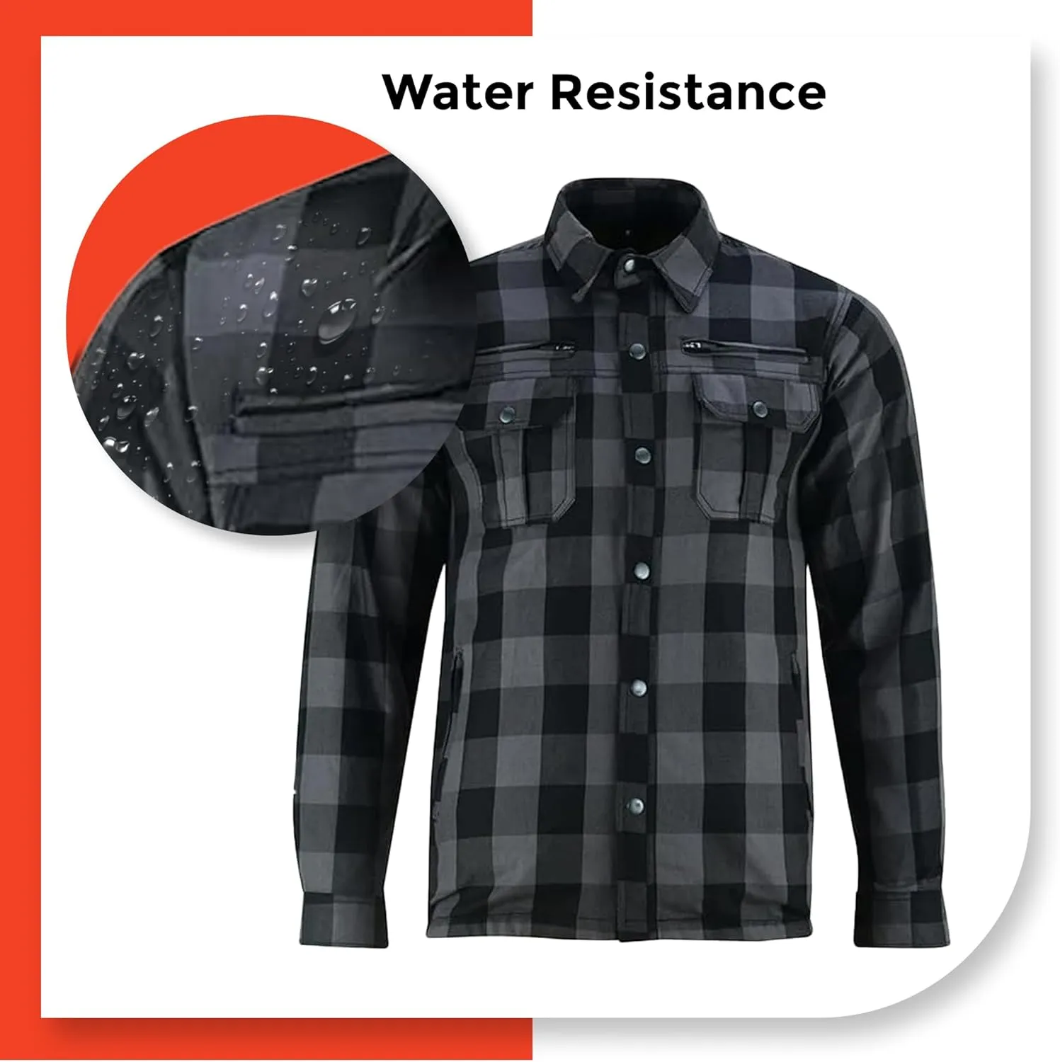 Daniel Smart Men's Motorcycle Shirt Plaid Biker Flannel Jacket Removable Sporty Armored, Zipper Closure & Water Resistant