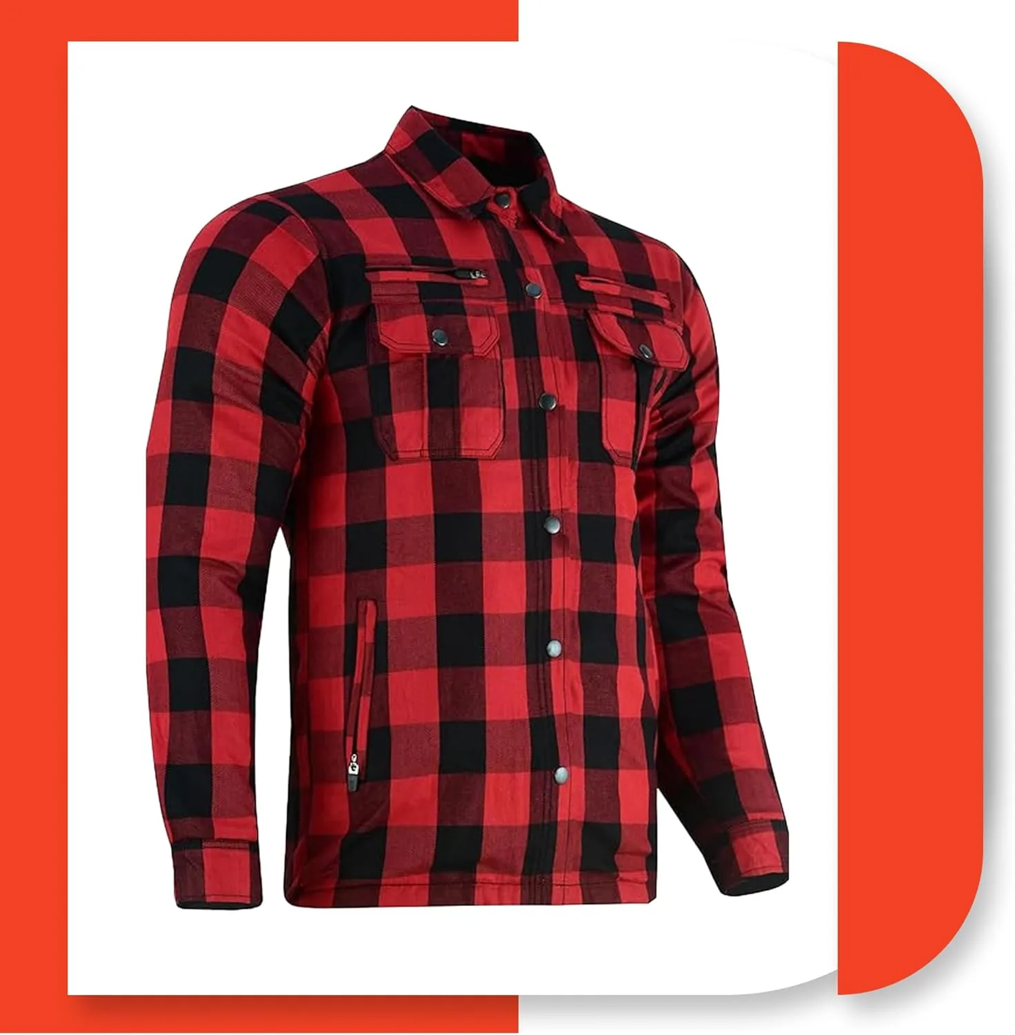 Daniel Smart Men's Motorcycle Shirt Plaid Biker Flannel Jacket Removable Sporty Armored, Zipper Closure & Water Resistant