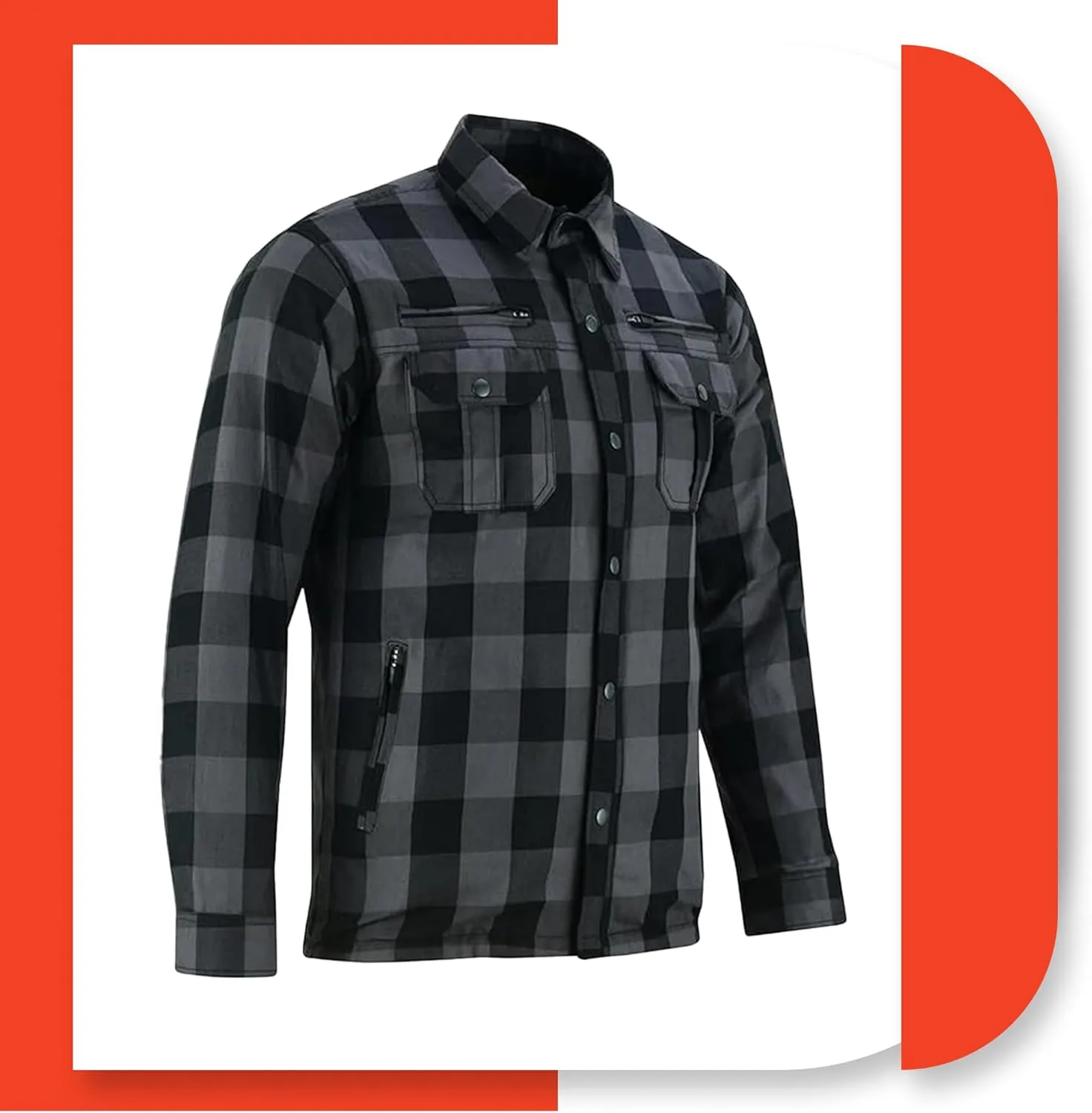Daniel Smart Men's Motorcycle Shirt Plaid Biker Flannel Jacket Removable Sporty Armored, Zipper Closure & Water Resistant