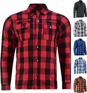 Daniel Smart Men's Motorcycle Shirt Plaid Biker Flannel Jacket Removable Sporty Armored, Zipper Closure & Water Resistant