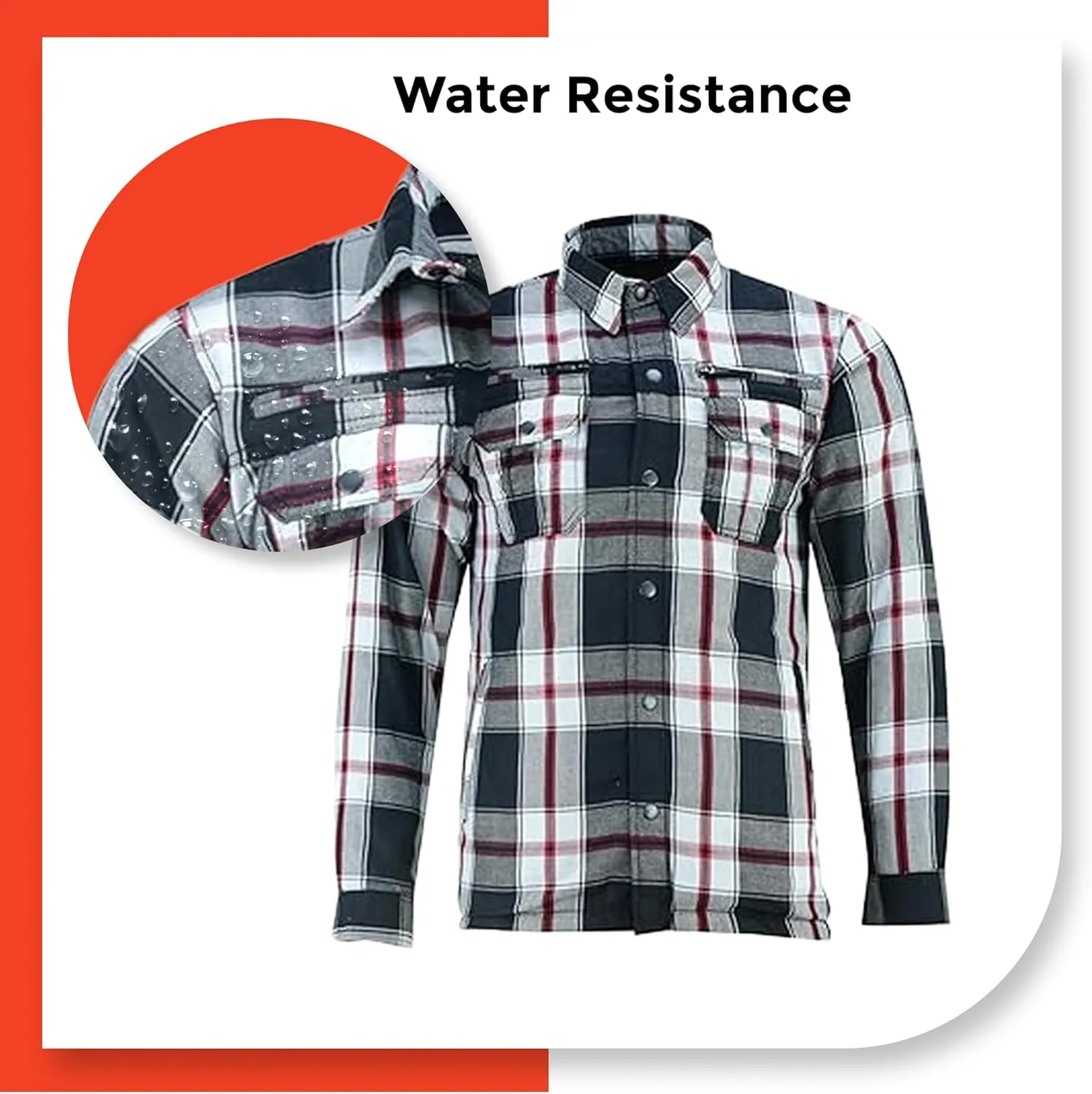 Daniel Smart Men's Motorcycle Shirt Plaid Biker Flannel Jacket Removable Sporty Armored, Zipper Closure & Water Resistant