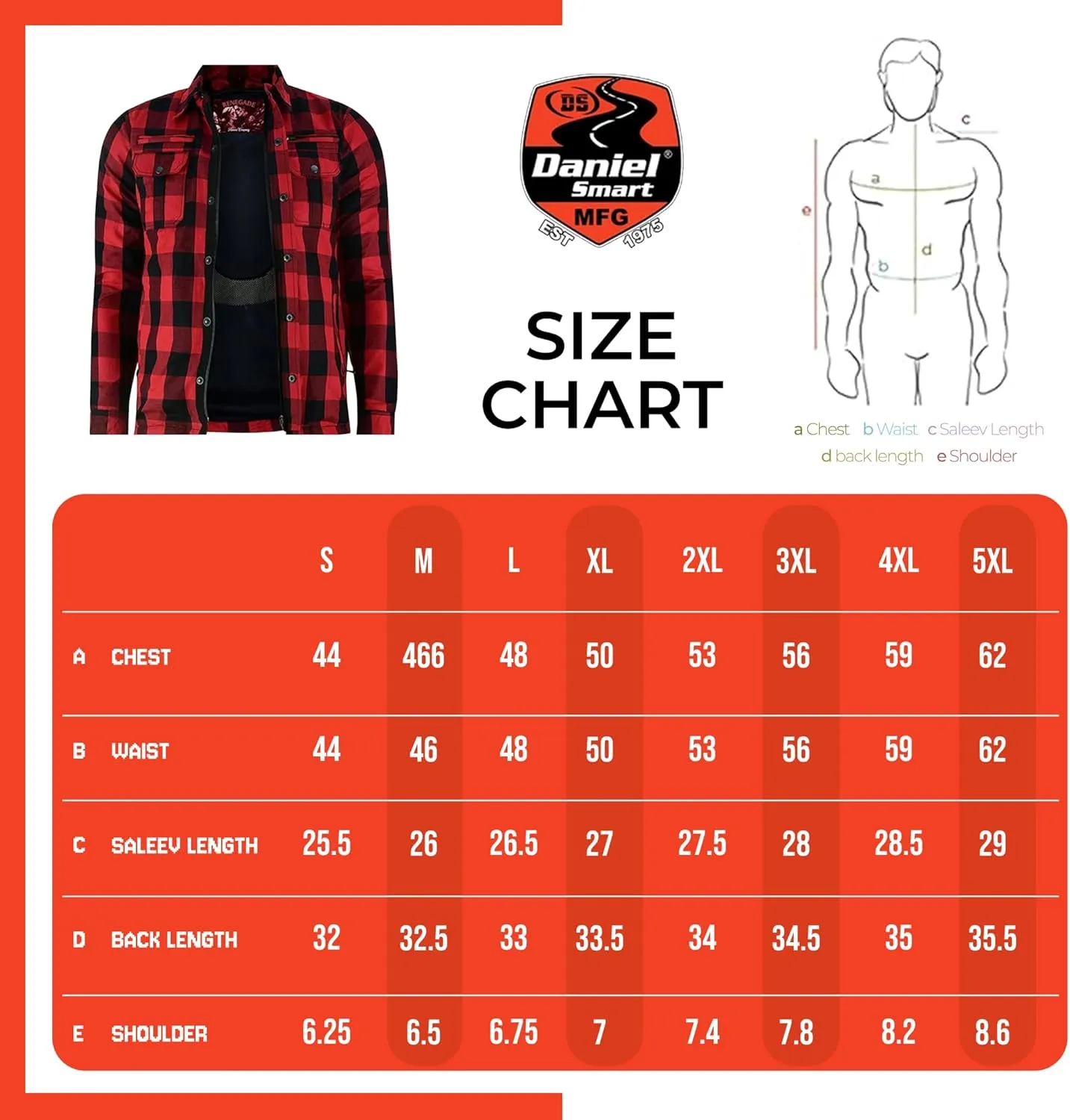 Daniel Smart Men's Motorcycle Shirt Plaid Biker Flannel Jacket Removable Sporty Armored, Zipper Closure & Water Resistant