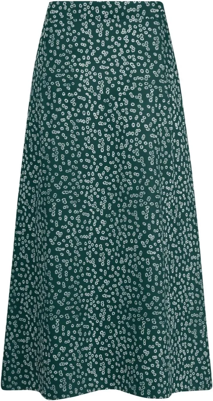 Ditsy Floral Boho Skirt for Women with Slit Summer High Waisted Flowy Midi Skirt Casual A-Line Split Beach Skirt