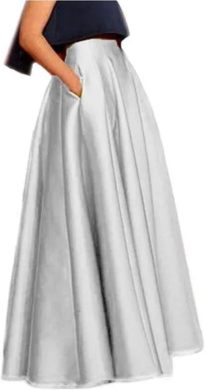 Diydress Long Maxi Satin Skirts High Waist A-Line Pleated Formal Prom Party Skirts with Pockets