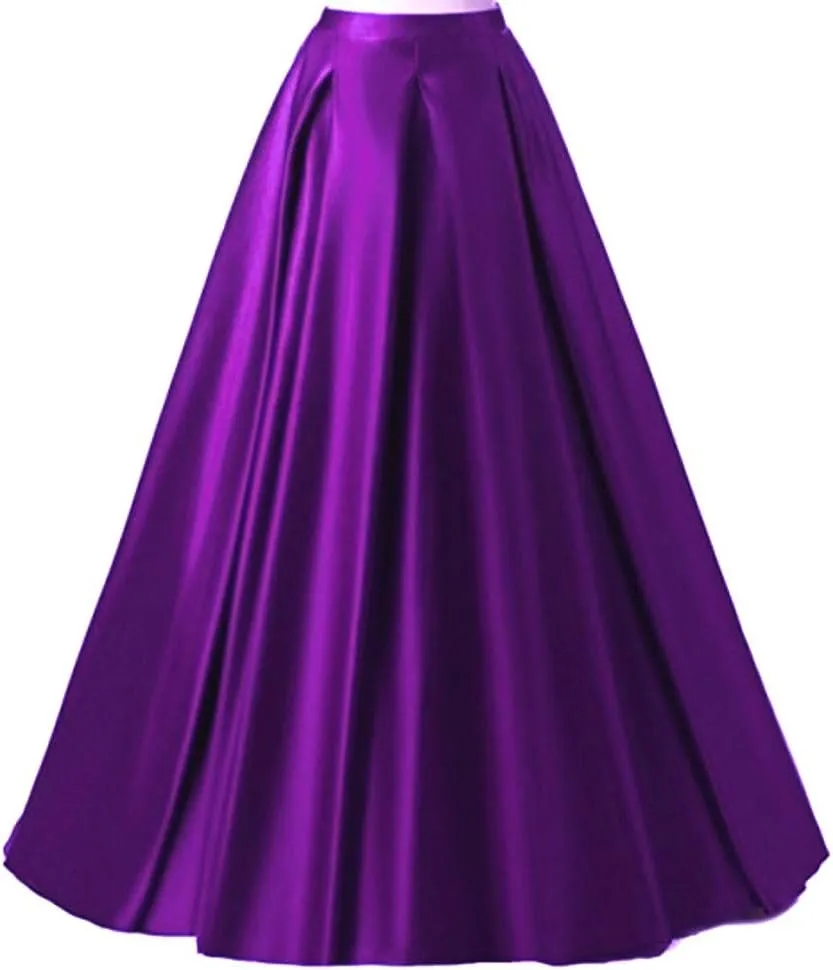 Diydress Women's Long Fashion High Waist A-Line Satin Skirts with Pockets