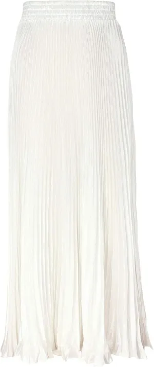 ebossy Women's Boho Satin Metallic Pleated Accordion Skirts Elastic High Waist Flowy A Line Shirring Maxi Long Skirt (One Size, White)