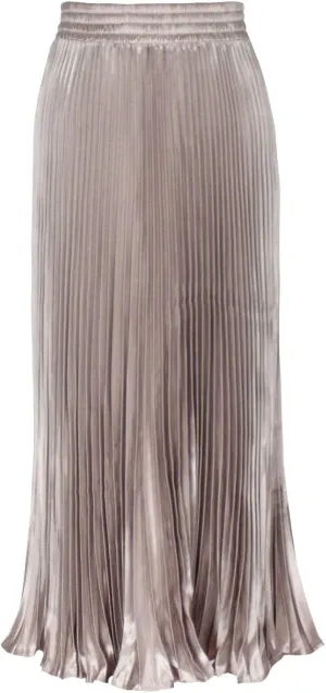 ebossy Women's Boho Satin Metallic Pleated Accordion Skirts Elastic High Waist Flowy A Line Shirring Maxi Long Skirt