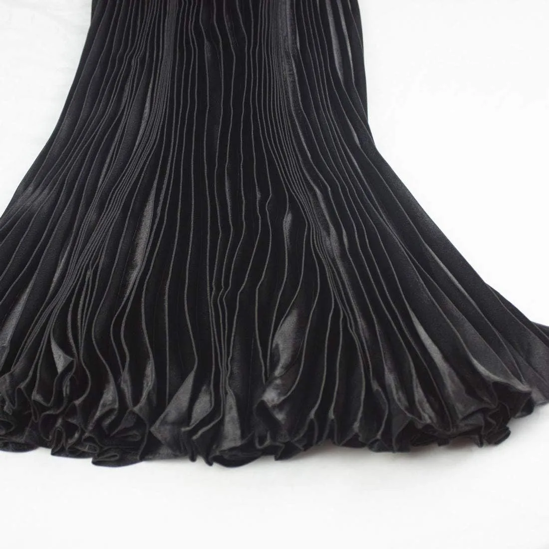 ebossy Women's Boho Satin Metallic Pleated Accordion Skirts Elastic High Waist Flowy A Line Shirring Maxi Long Skirt