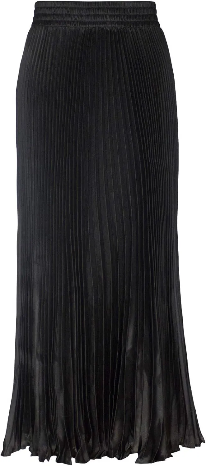 ebossy Women's Boho Satin Metallic Pleated Accordion Skirts Elastic High Waist Flowy A Line Shirring Maxi Long Skirt
