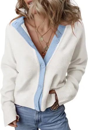 EVALESS Womens Cardigan Sweaters 2024 Winter Colorblock Button Down Open Front Sweater Short Cardigans Outwear Coats