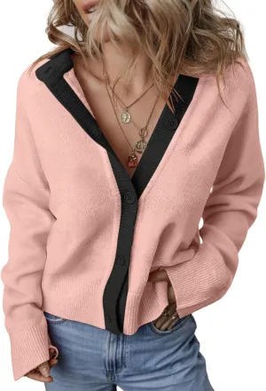 EVALESS Womens Cardigan Sweaters 2024 Winter Colorblock Button Down Open Front Sweater Short Cardigans Outwear Coats