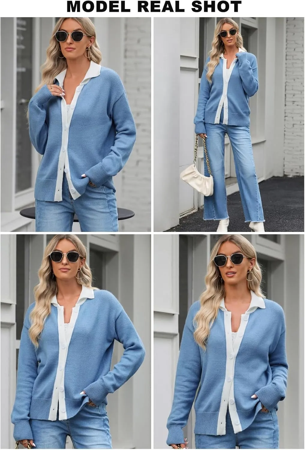 EVALESS Womens Cardigan Sweaters 2024 Winter Colorblock Button Down Open Front Sweater Short Cardigans Outwear Coats