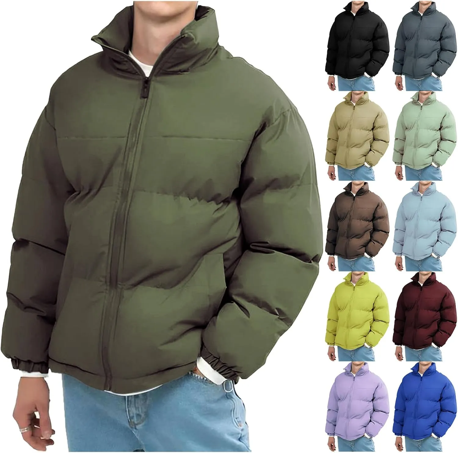 evzosrz Men's Winter Down Puffer Jackets, Fashion Sports Zip Water Resistant Windproof Insulated Jacket Padded Quilted Coats