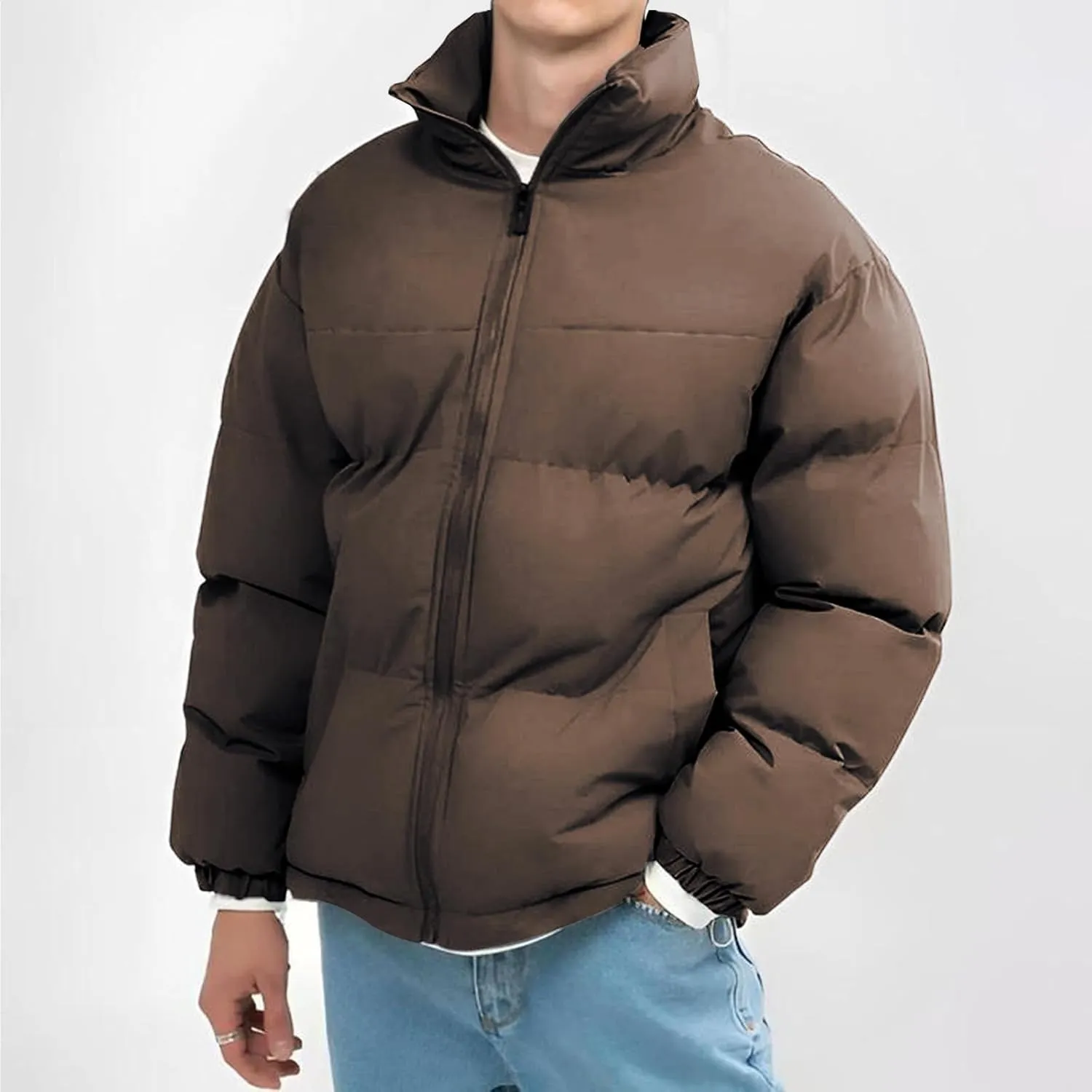 evzosrz Men's Winter Down Puffer Jackets, Fashion Sports Zip Water Resistant Windproof Insulated Jacket Padded Quilted Coats