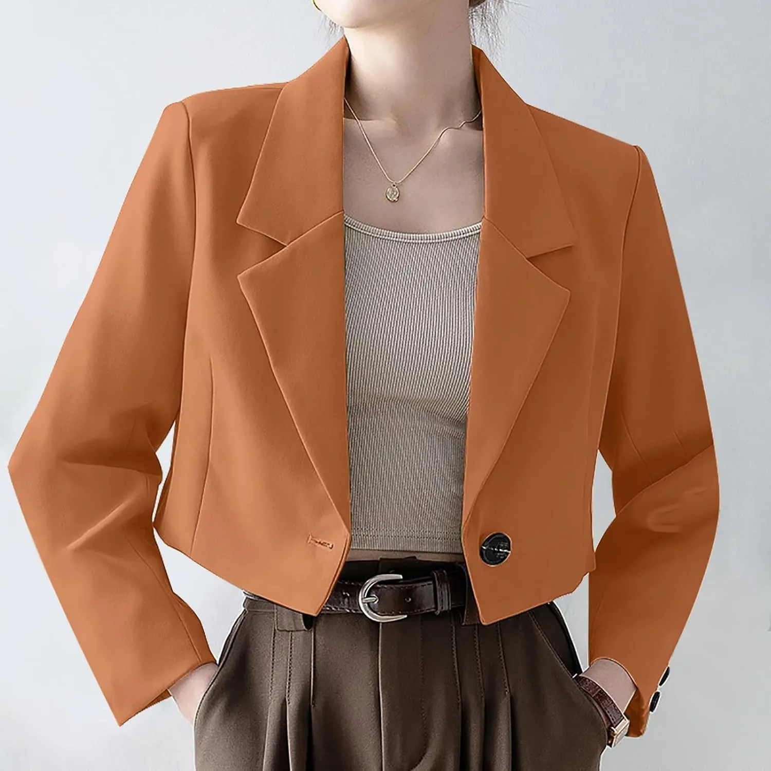 Fall Blazers for Women Business Open Front with Button Cardigans Jacket Casual Solid Lapel Cropped Blazer Coat