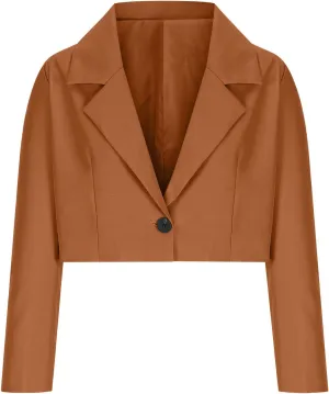 Fall Blazers for Women Business Open Front with Button Cardigans Jacket Casual Solid Lapel Cropped Blazer Coat