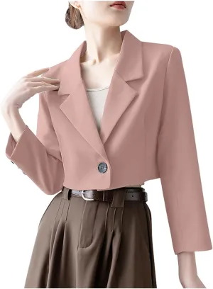 Fall Blazers for Women Business Open Front with Button Cardigans Jacket Casual Solid Lapel Cropped Blazer Coat