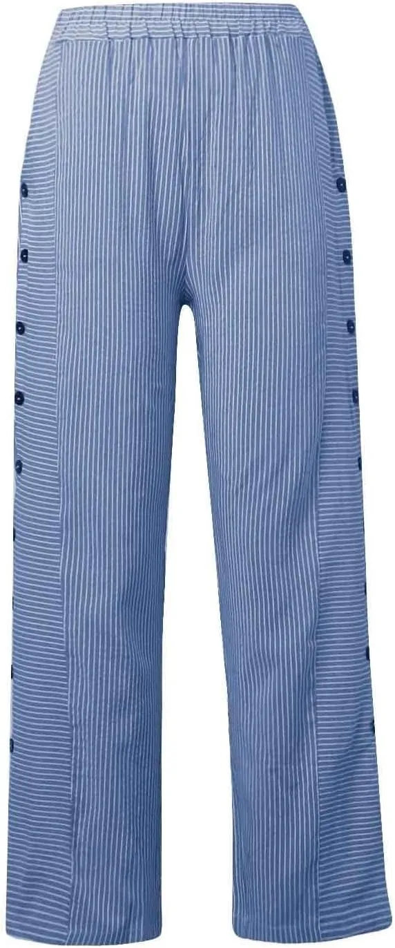 fanmpghleoo Striped Linen Pants Women Summer Elastic High Waisted Wide Leg Pinstripe Pants Casual Plus Size Beach Gauze Pants