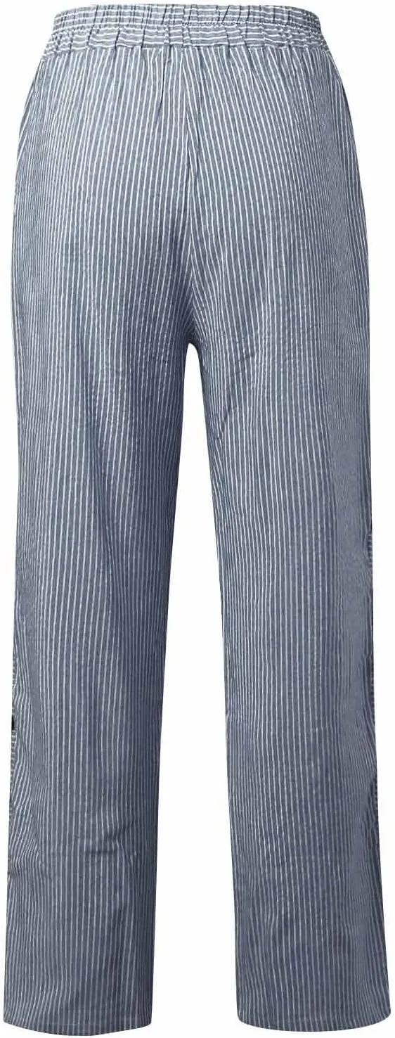 fanmpghleoo Striped Pants Women Elastic High Waisted Wide Leg Pants Woman Cropped Pinstripe Pants Baggy Straight Leg Trousers