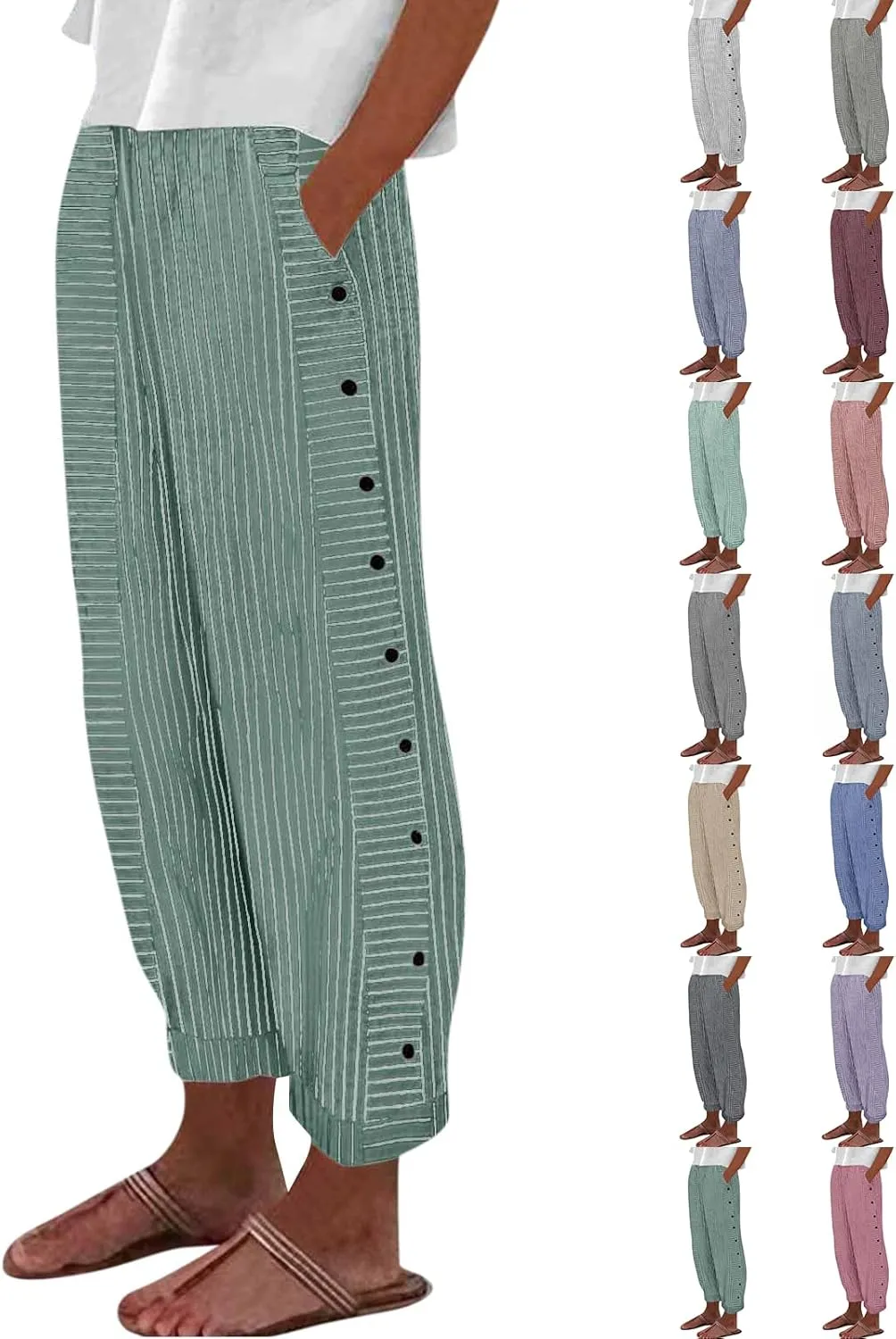 fanmpghleoo Striped Pants Women Elastic High Waisted Wide Leg Pants Woman Cropped Pinstripe Pants Baggy Straight Leg Trousers