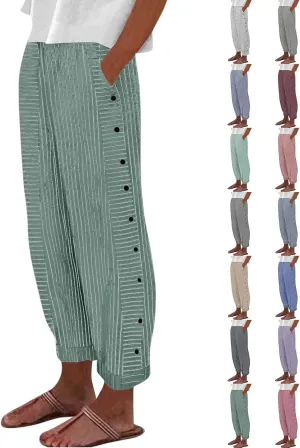 fanmpghleoo Striped Pants Women Elastic High Waisted Wide Leg Pants Woman Cropped Pinstripe Pants Baggy Straight Leg Trousers