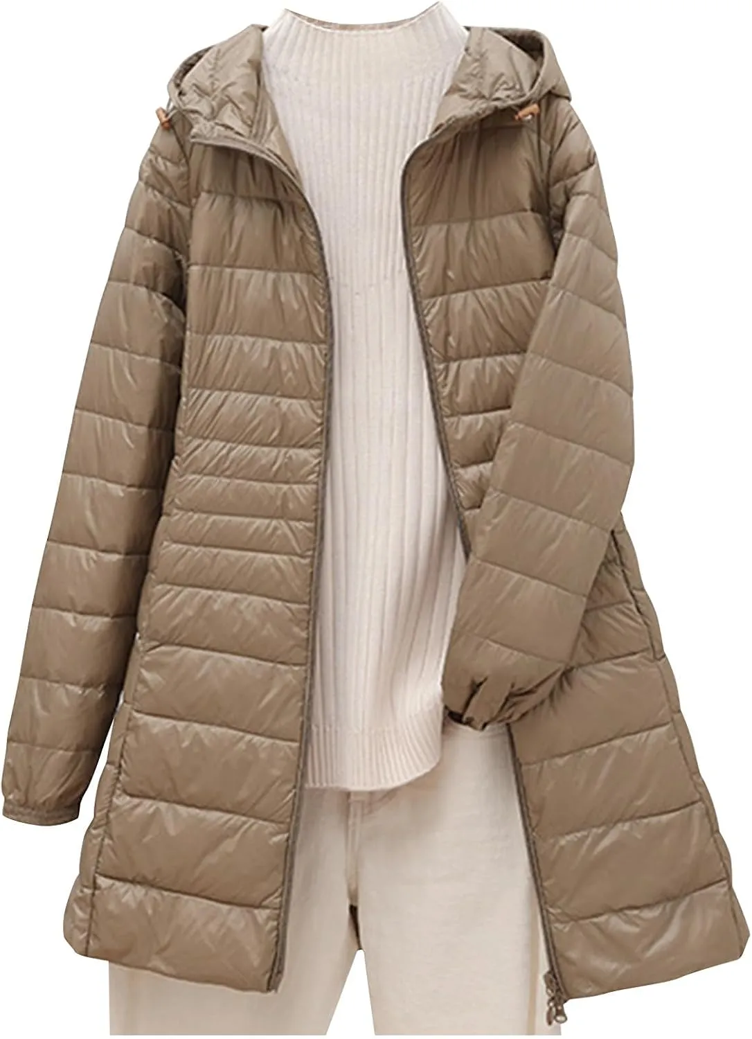 Firzero Puffer Jacket Womens Plus Size Long Down Jacket Winter Lightweight Hooded Slim Jackets Female Portable Outwear