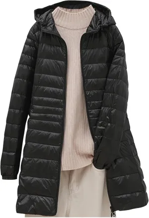 Firzero Puffer Jacket Womens Plus Size Long Down Jacket Winter Lightweight Hooded Slim Jackets Female Portable Outwear