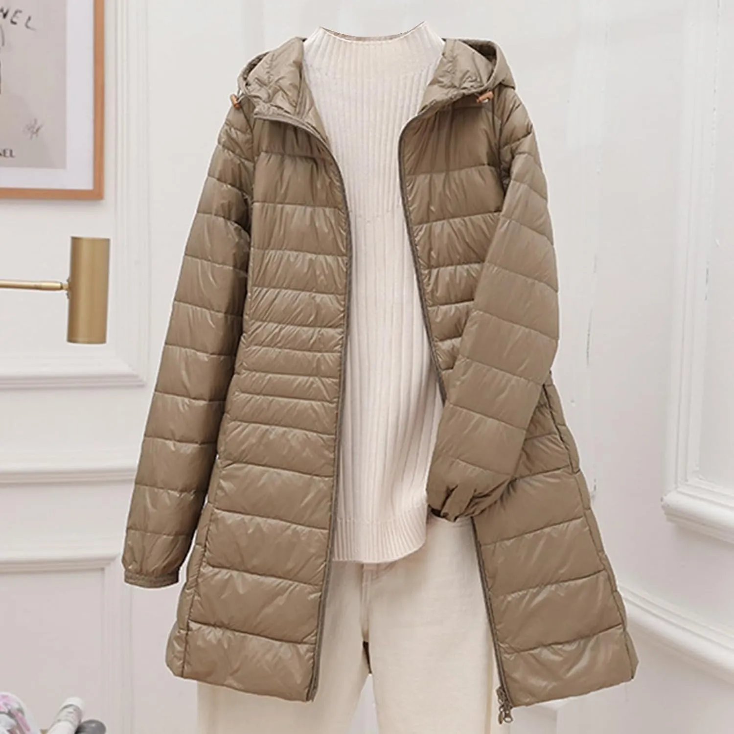Firzero Puffer Jacket Womens Plus Size Long Down Jacket Winter Lightweight Hooded Slim Jackets Female Portable Outwear