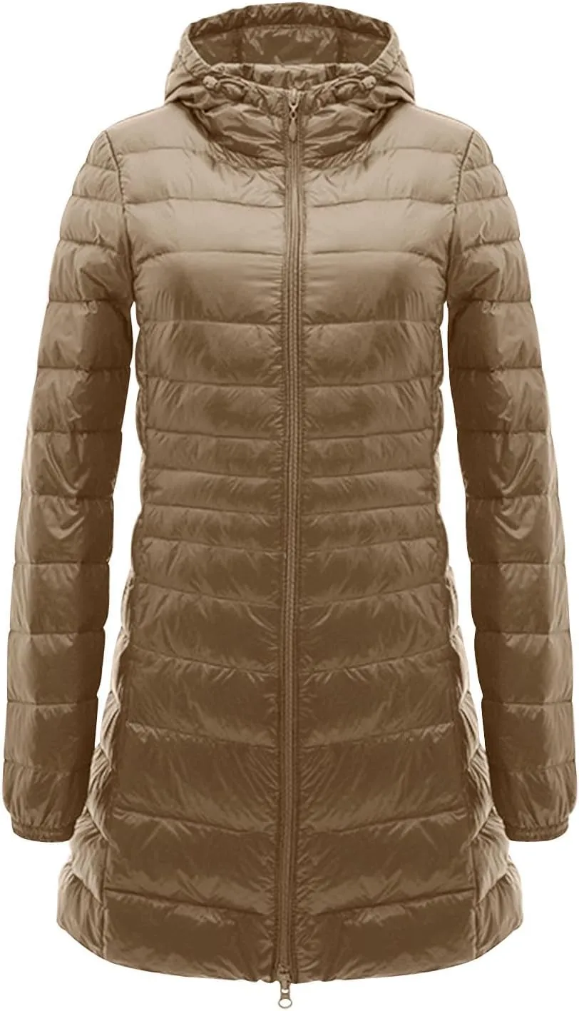 Firzero Puffer Jacket Womens Plus Size Long Down Jacket Winter Lightweight Hooded Slim Jackets Female Portable Outwear