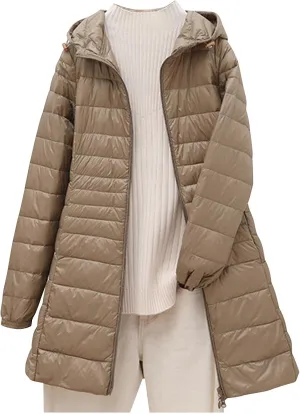 Firzero Puffer Jacket Womens Plus Size Long Down Jacket Winter Lightweight Hooded Slim Jackets Female Portable Outwear