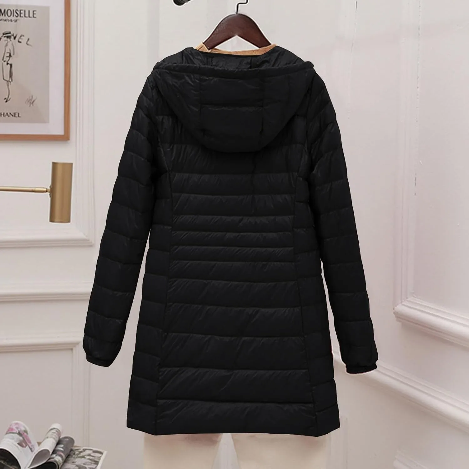 Firzero Puffer Jacket Womens Plus Size Long Down Jacket Winter Lightweight Hooded Slim Jackets Female Portable Outwear