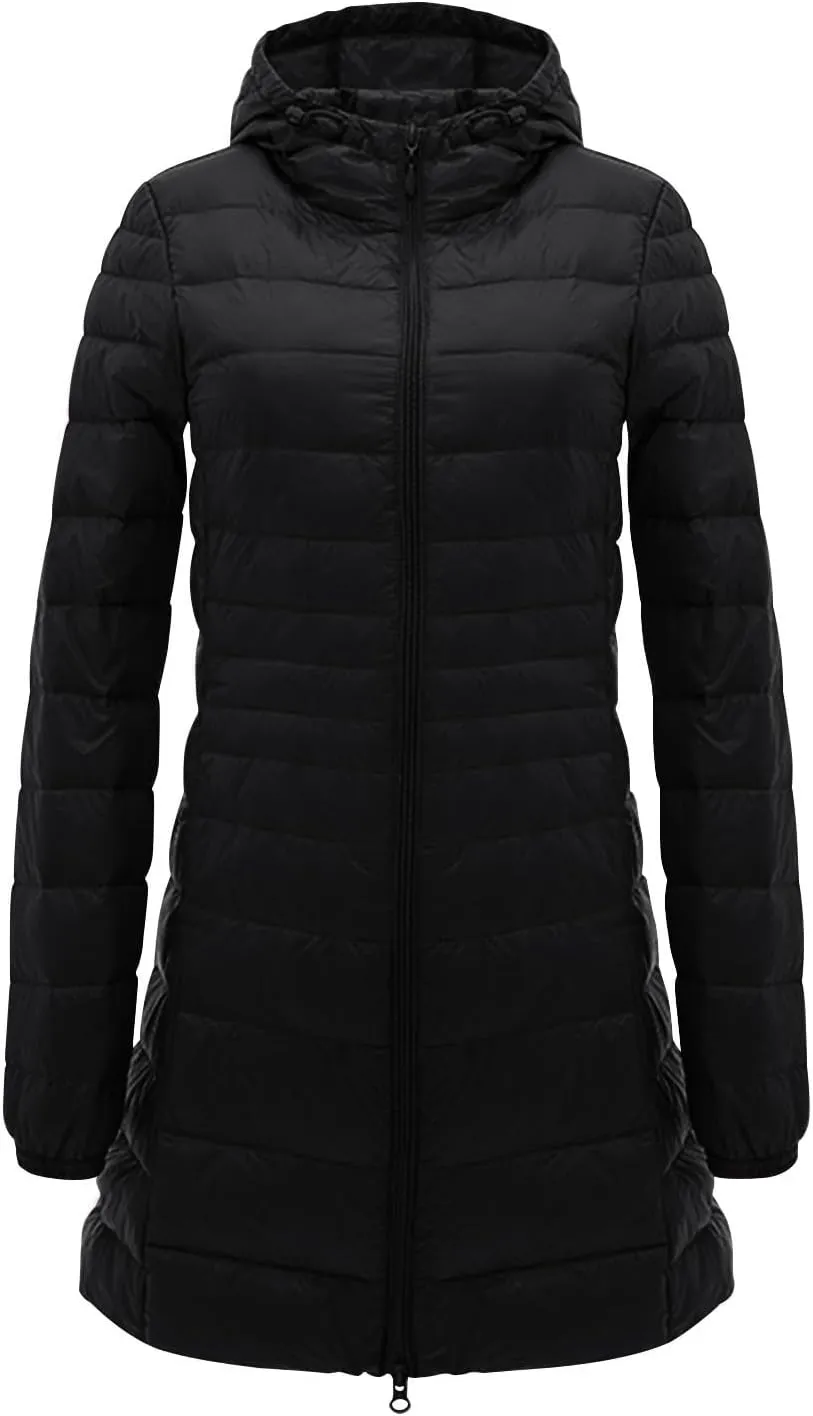 Firzero Puffer Jacket Womens Plus Size Long Down Jacket Winter Lightweight Hooded Slim Jackets Female Portable Outwear