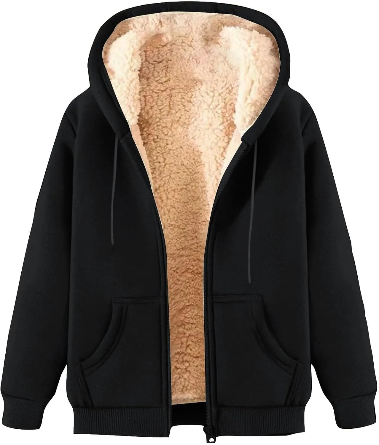 Fleece Jacket Men Winter Warm Zip Up Coats Sherpa Lined Thick Warm Jackets Casual Long Sleeve Outerwear Hoodies