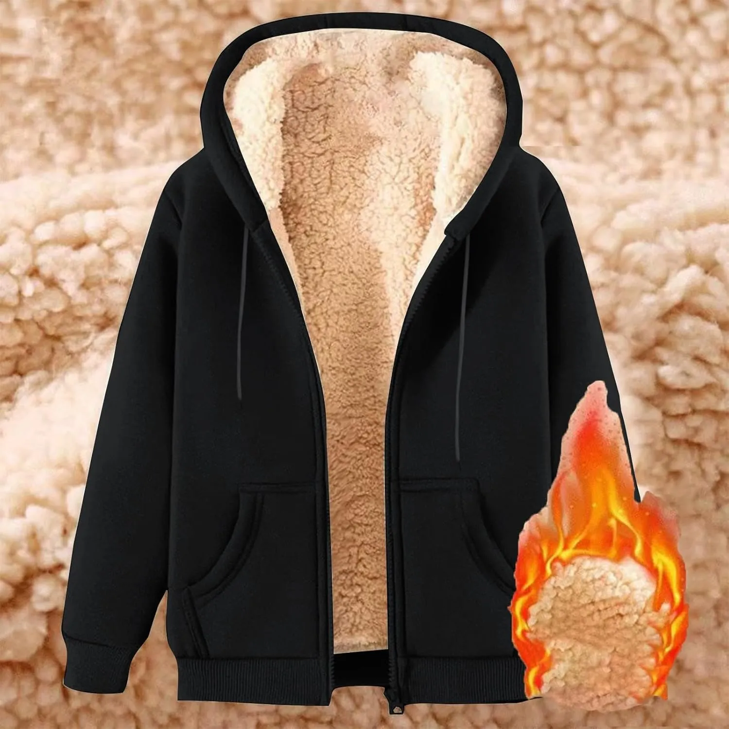 Fleece Jacket Men Winter Warm Zip Up Coats Sherpa Lined Thick Warm Jackets Casual Long Sleeve Outerwear Hoodies