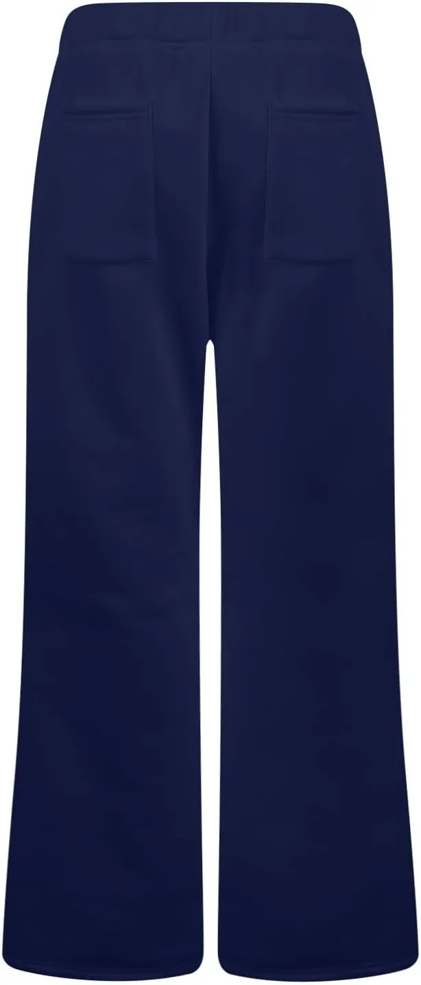 Fleece Lined Sweatpants Women Y2k Flare Wide Leg Yoga Pants with Pockets Loose Fit Elastic High Waisted Track Pants
