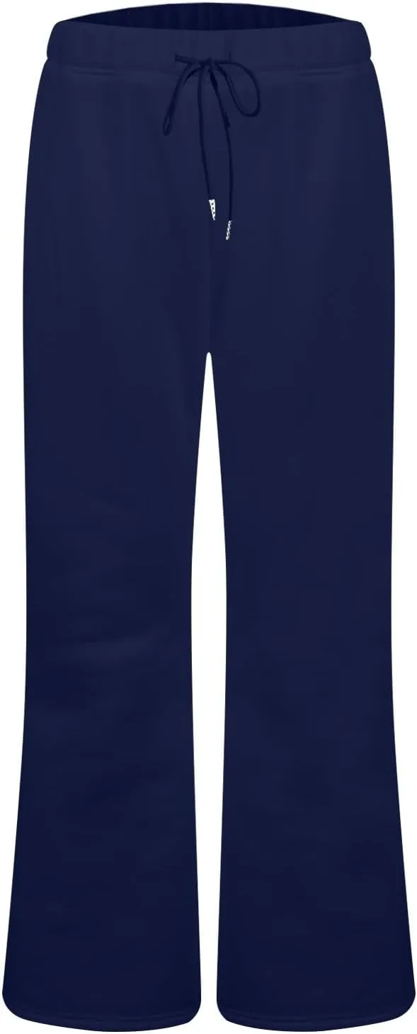 Fleece Lined Sweatpants Women Y2k Flare Wide Leg Yoga Pants with Pockets Loose Fit Elastic High Waisted Track Pants