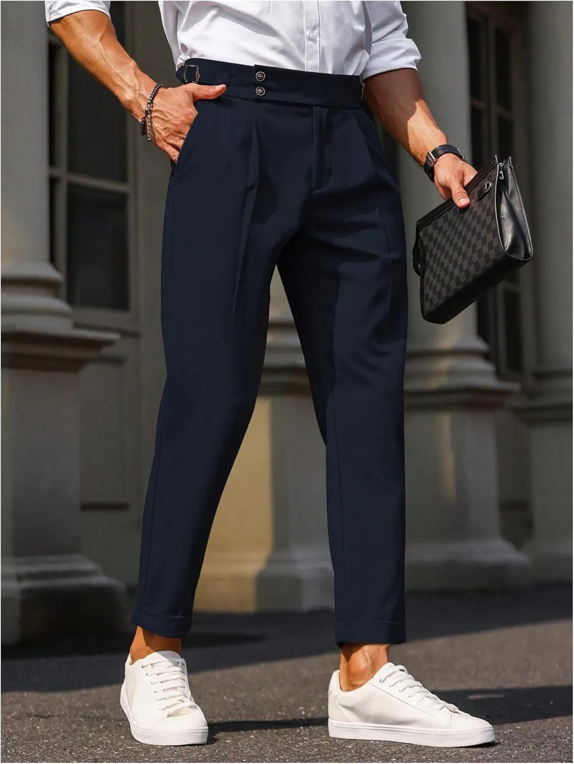 Floerns Men's Fold Pleated Tailored Pants Work Office Business Trousers Pants