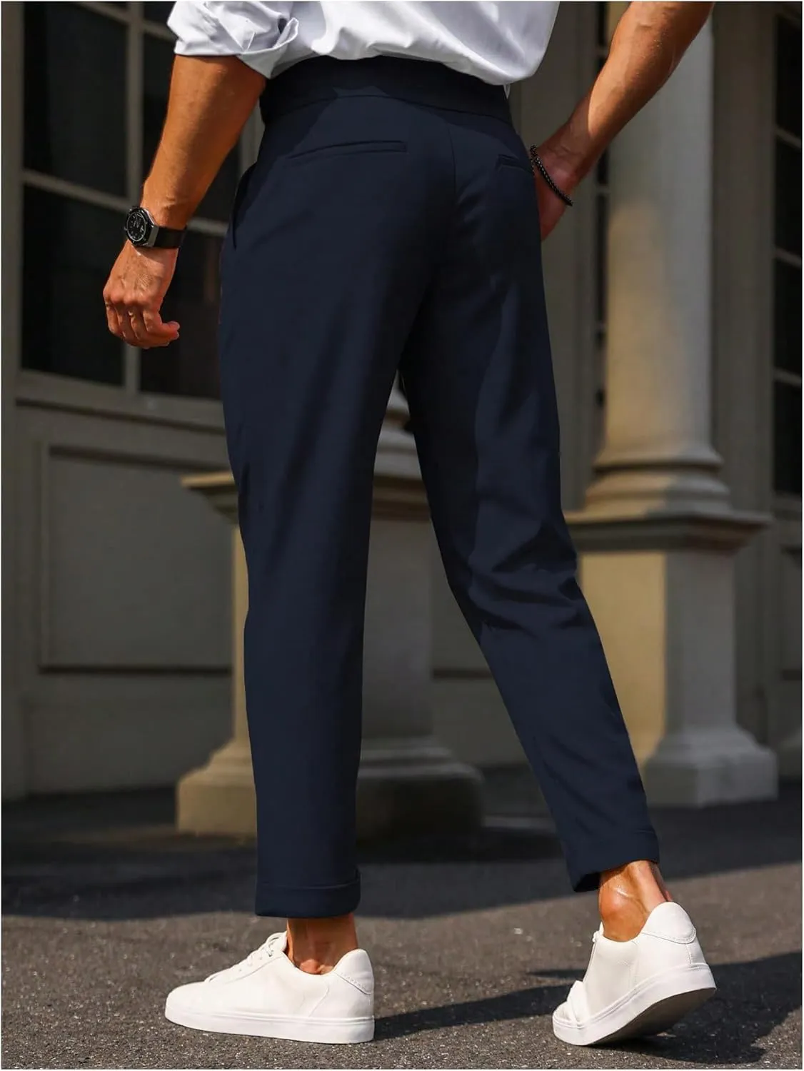 Floerns Men's Fold Pleated Tailored Pants Work Office Business Trousers Pants