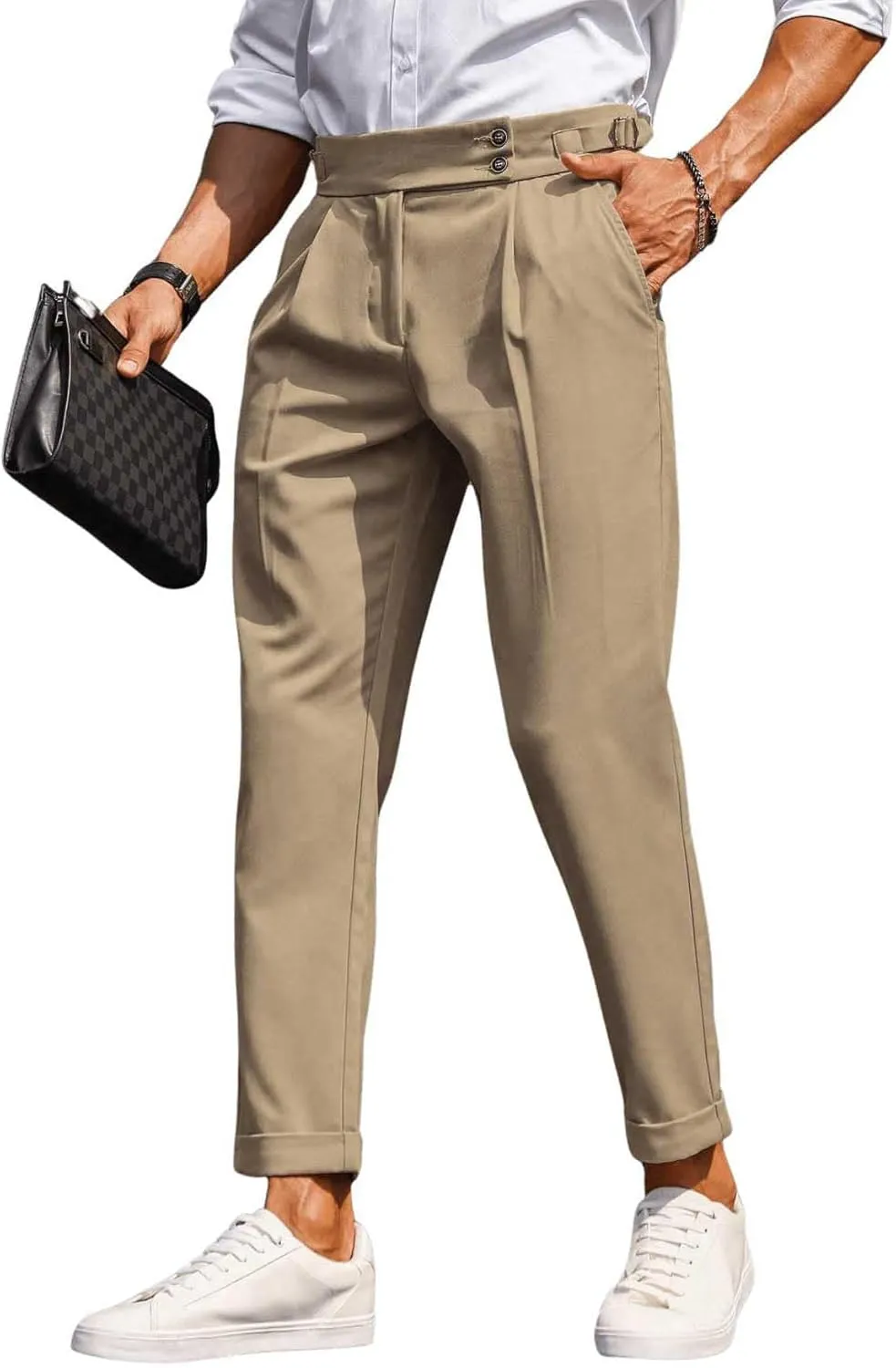Floerns Men's Fold Pleated Tailored Pants Work Office Business Trousers Pants