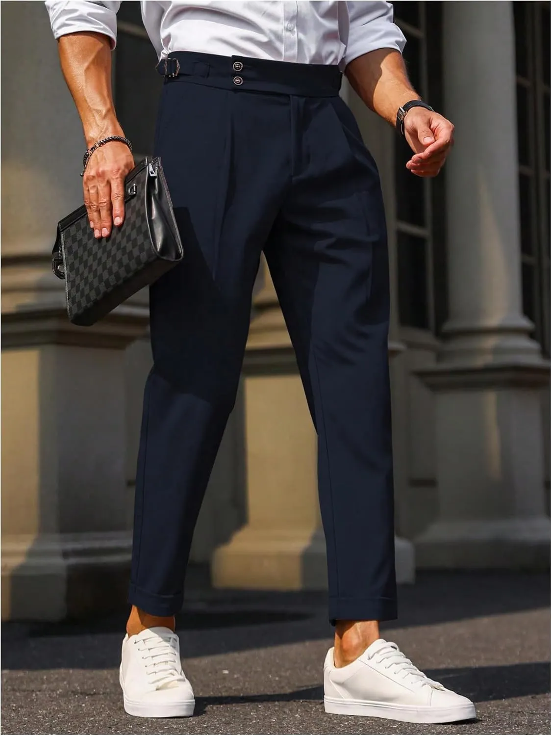 Floerns Men's Fold Pleated Tailored Pants Work Office Business Trousers Pants