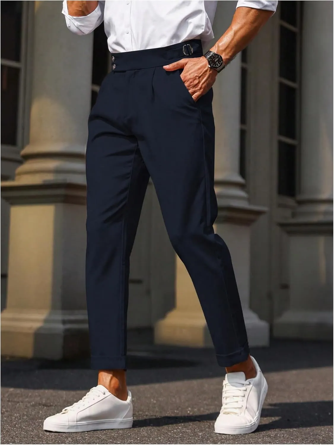 Floerns Men's Fold Pleated Tailored Pants Work Office Business Trousers Pants