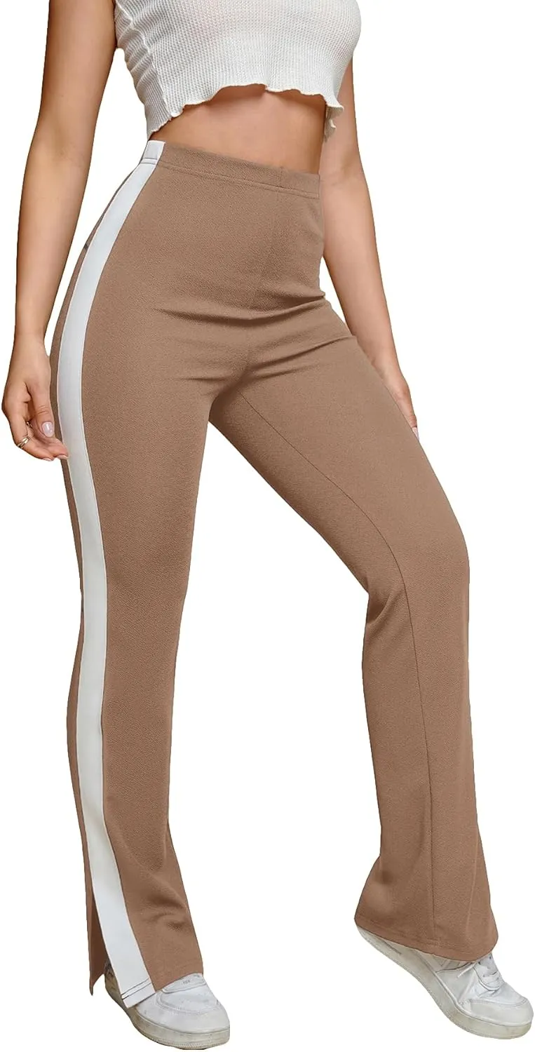 Floerns Women's Side Striped Elastic Waist Pants Straight Leg Workout Trousers