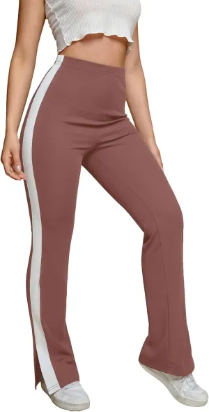 Floerns Women's Side Striped Elastic Waist Pants Straight Leg Workout Trousers